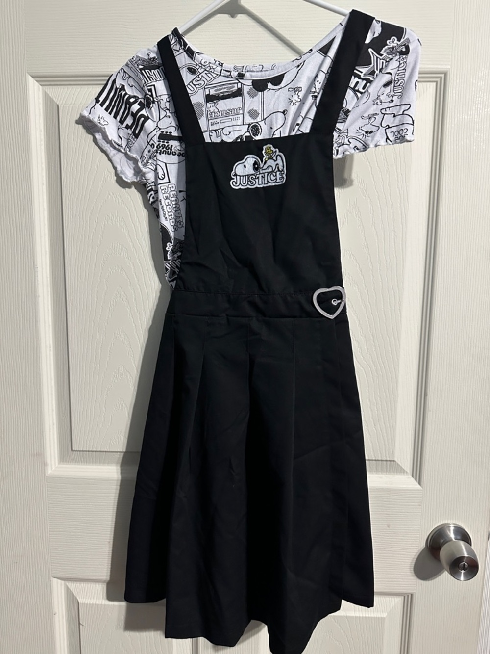 Justice Black Pinafore Jumper with Graphic Tee - Black & White